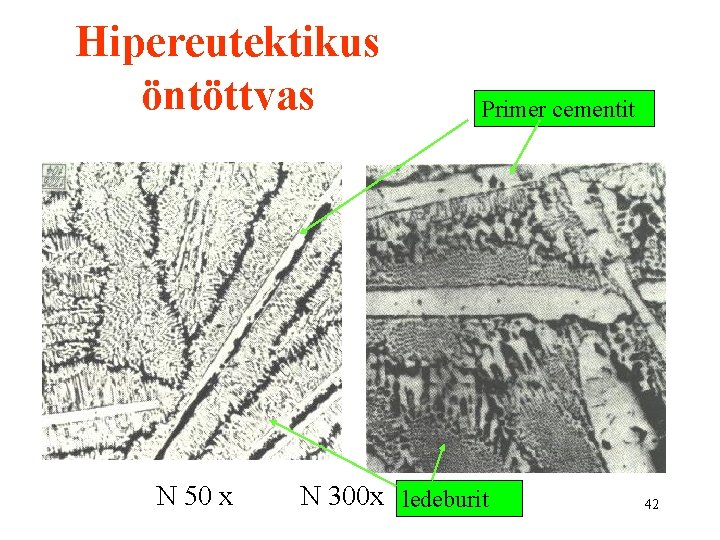 Hipereutektikus öntöttvas N 50 x Primer cementit N 300 x ledeburit 42 