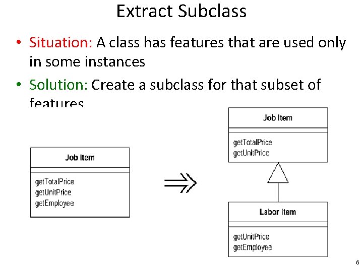 Extract Subclass • Situation: A class has features that are used only in some