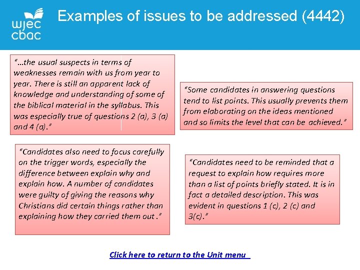 Examples of issues to be addressed (4442) “…the usual suspects in terms of weaknesses