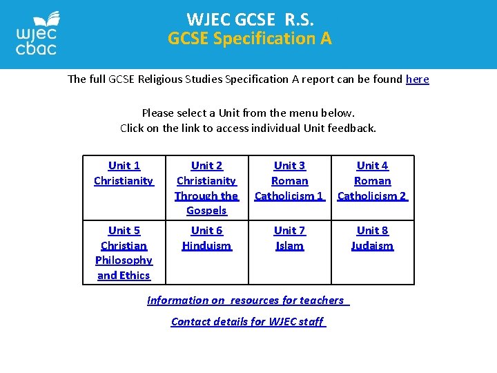 WJEC GCSE R. S. GCSE Specification A The full GCSE Religious Studies Specification A