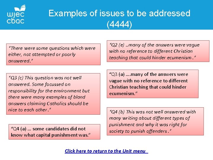 Examples of issues to be addressed (4444) “There were some questions which were either,