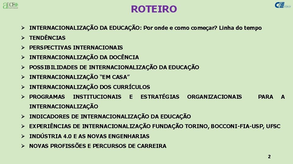 ROTEIRO Ø INTERNACIONALIZAÇÃO DA EDUCAÇÃO: Por onde e como começar? Linha do tempo Ø