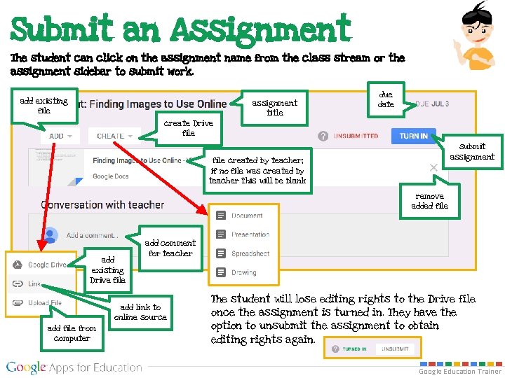 Submit an Assignment The student can click on the assignment name from the class