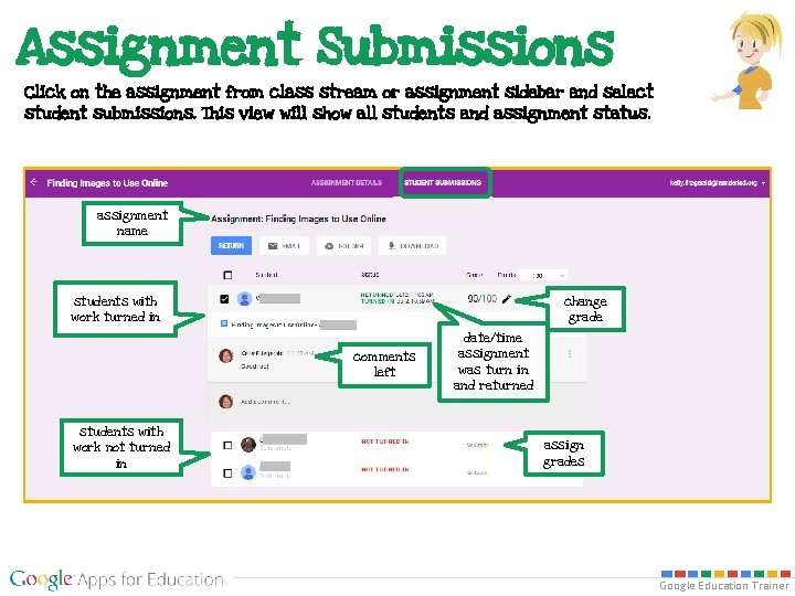 Assignment Submissions Click on the assignment from class stream or assignment sidebar and select