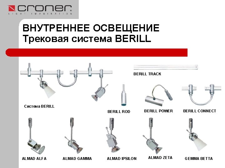 ВНУТРЕННЕЕ ОСВЕЩЕНИЕ Трековая система BERILL TRACK Система BERILL ROD ALMAD ALFA ALMAD GAMMA ALMAD