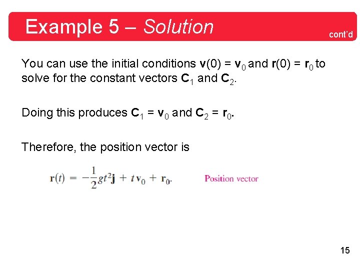 Example 5 – Solution cont’d You can use the initial conditions v(0) = v