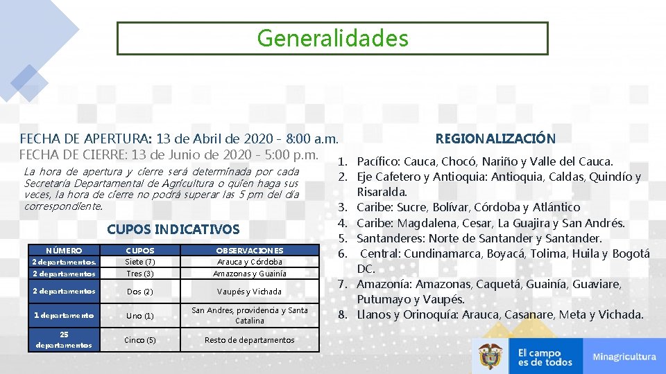 Generalidades FECHA DE APERTURA: 13 de Abril de 2020 - 8: 00 a. m.