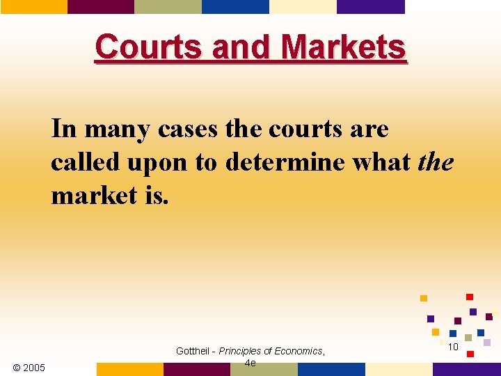 Courts and Markets In many cases the courts are called upon to determine what