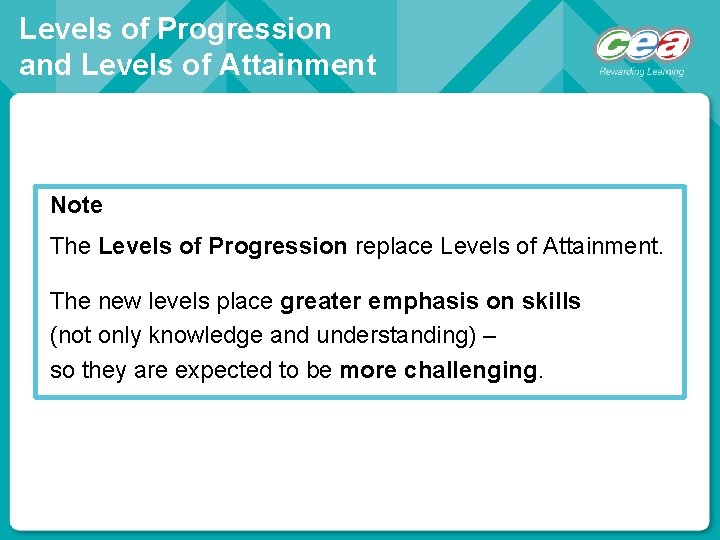 Levels of Progression and Levels of Attainment Note The Levels of Progression replace Levels