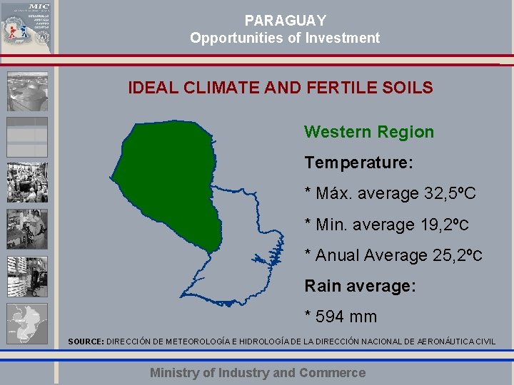 PARAGUAY Opportunities of Investment IDEAL CLIMATE AND FERTILE SOILS Western Region Temperature: Haga clic