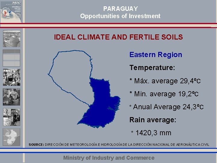 PARAGUAY Opportunities of Investment IDEAL CLIMATE AND FERTILE SOILS Eastern Region Temperature: Haga clic