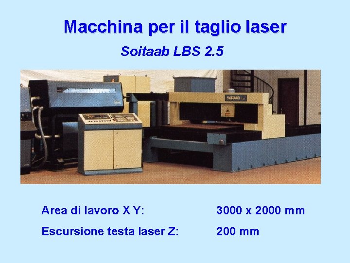 Macchina per il taglio laser Soitaab LBS 2. 5 Area di lavoro X Y: