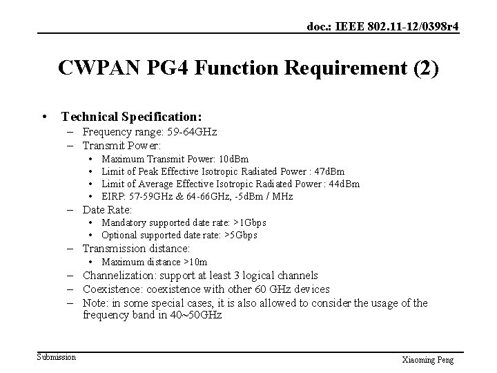 doc. : IEEE 802. 11 -12/0398 r 4 CWPAN PG 4 Function Requirement (2)