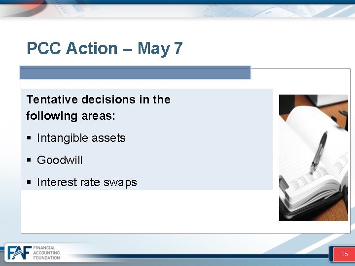 PCC Action – May 7 Tentative decisions in the following areas: § Intangible assets