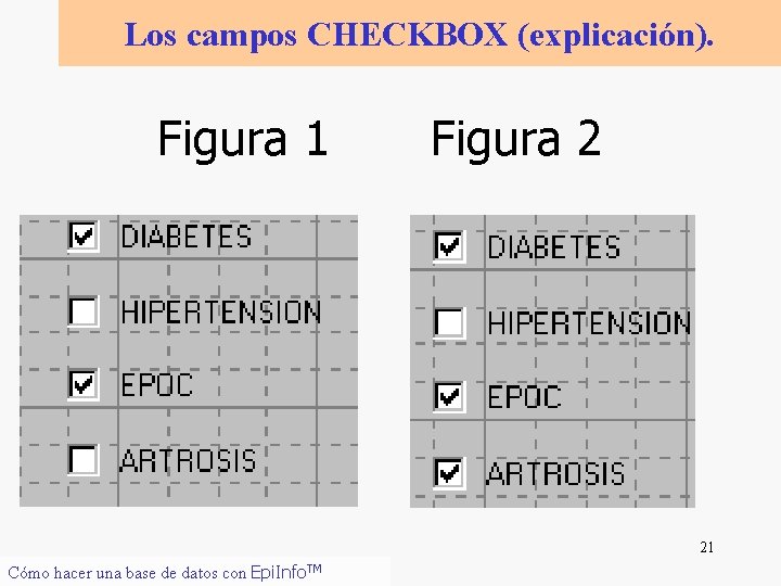Los campos CHECKBOX (explicación). Figura 1 Figura 2 21 Cómo hacer una base de