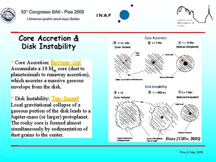 Core Accretion & Disk Instability * Core Accretion: Bottom-Up! Accumulate a 10 M core