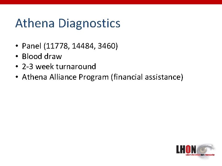 Athena Diagnostics • • Panel (11778, 14484, 3460) Blood draw 2 -3 week turnaround