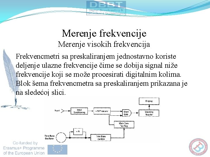 Merenje frekvencije Merenje visokih frekvencija Frekvencmetri sa preskaliranjem jednostavno koriste deljenje ulazne frekvencije čime