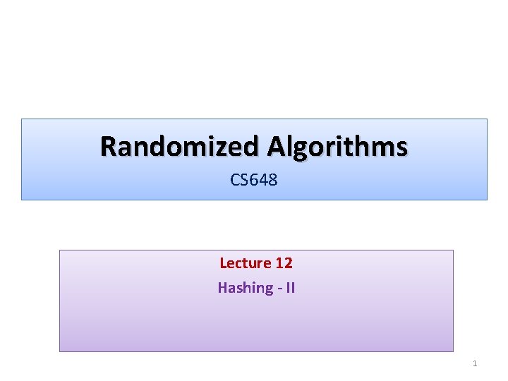 Randomized Algorithms CS 648 Lecture 12 Hashing - II 1 