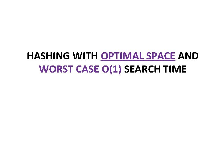 HASHING WITH OPTIMAL SPACE AND WORST CASE O(1) SEARCH TIME 