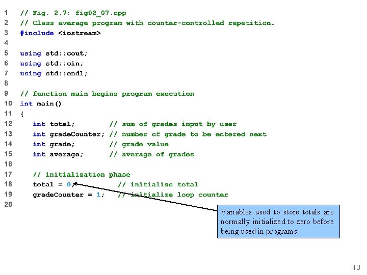 Variables used to store totals are normally initialized to zero before being used in