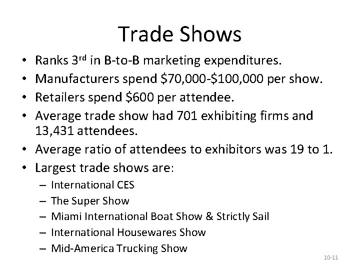 Trade Shows Ranks 3 rd in B-to-B marketing expenditures. Manufacturers spend $70, 000 -$100,