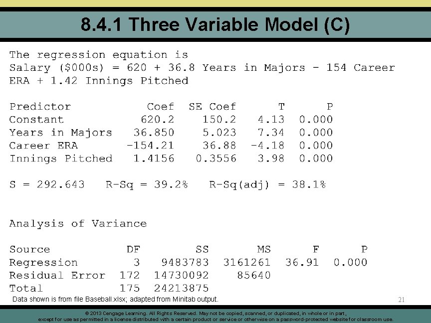 8. 4. 1 Three Variable Model (C) Data shown is from file Baseball. xlsx;