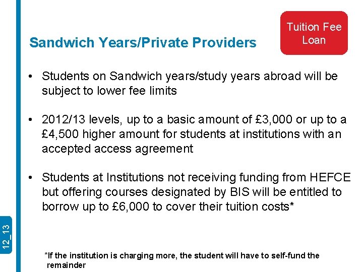 Sandwich Years/Private Providers Tuition Fee Loan • Students on Sandwich years/study years abroad will