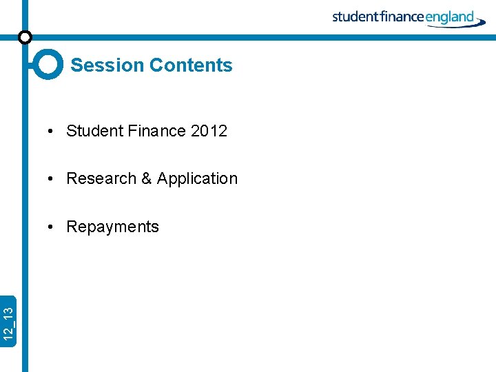 Session Contents • Student Finance 2012 • Research & Application 12_13 • Repayments 