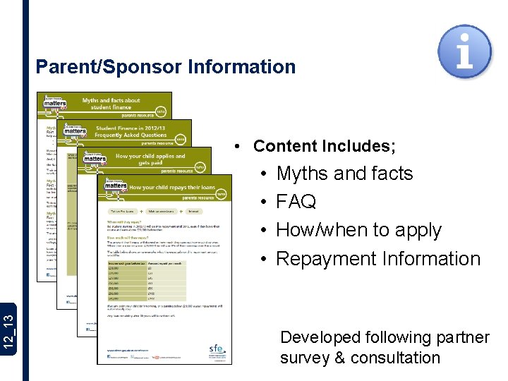 Parent/Sponsor Information • Content Includes; 12_13 • • Myths and facts FAQ How/when to