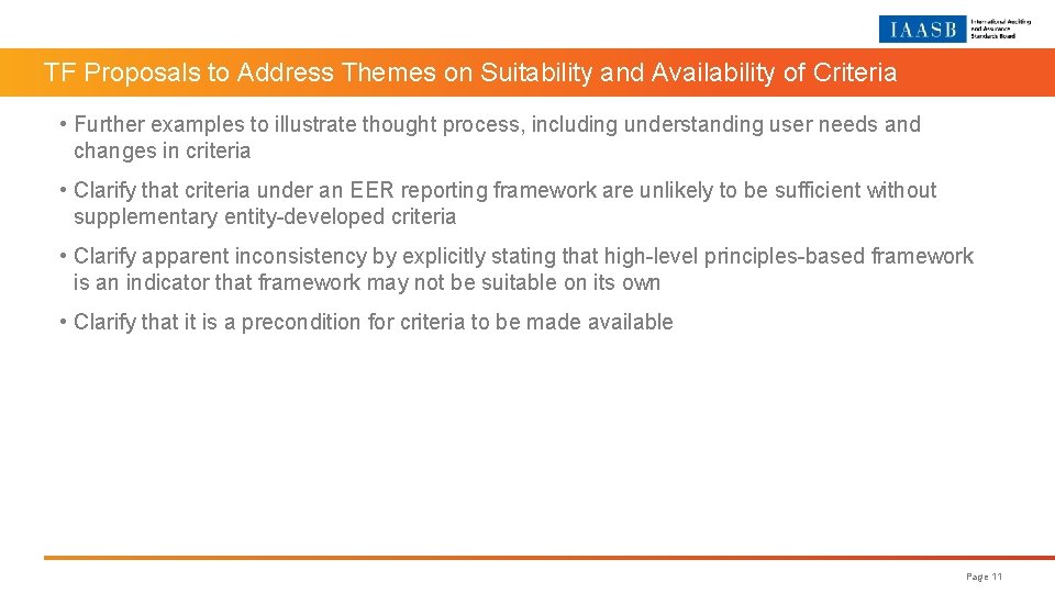 TF Proposals to Address Themes on Suitability and Availability of Criteria • Further examples