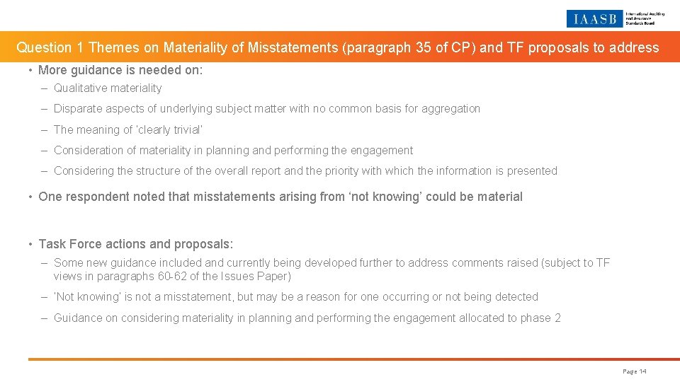ma Question 1 Themes on Materiality of Misstatements (paragraph 35 of CP) and TF
