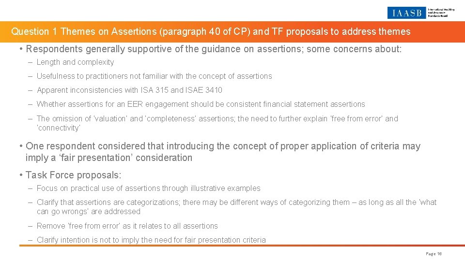 ma Question 1 Themes on Assertions (paragraph 40 of CP) and TF proposals to