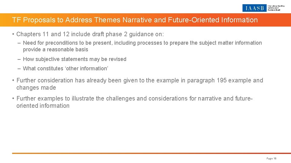 TF Proposals to Address Themes Narrative and Future-Oriented Information • Chapters 11 and 12