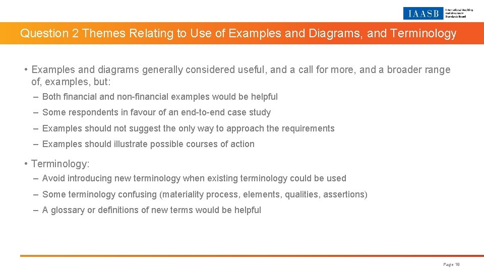 Question 2 Themes Relating to Use of Examples and Diagrams, and Terminology • Examples
