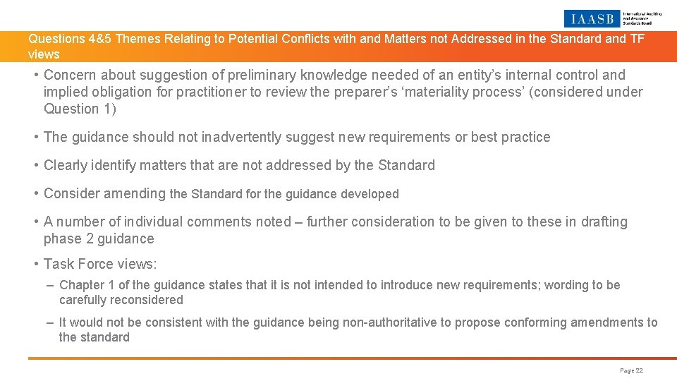 Questions 4&5 Themes Relating to Potential Conflicts with and Matters not Addressed in the