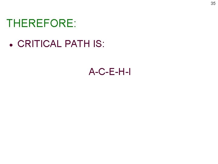 35 THEREFORE: · CRITICAL PATH IS: A-C-E-H-I 