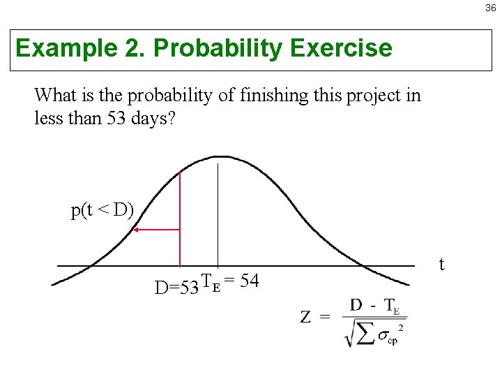36 Example 2. Probability Exercise What is the probability of finishing this project in