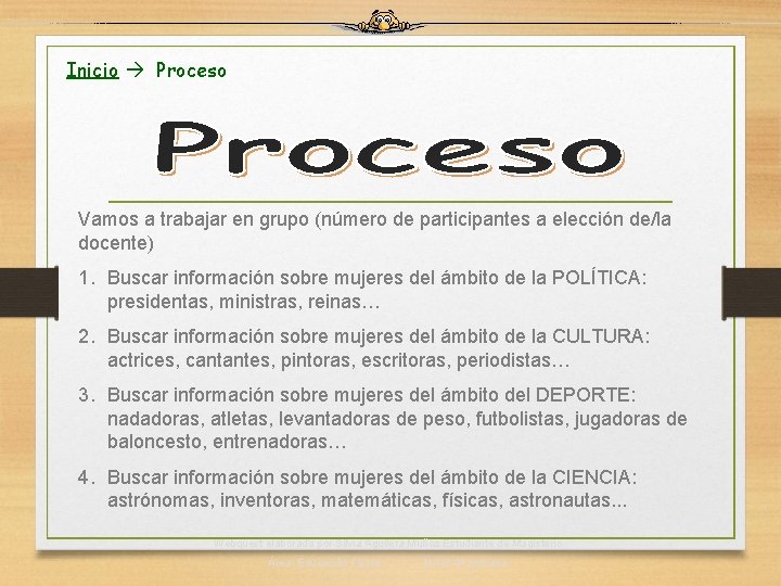 Inicio Proceso Vamos a trabajar en grupo (número de participantes a elección de/la docente)