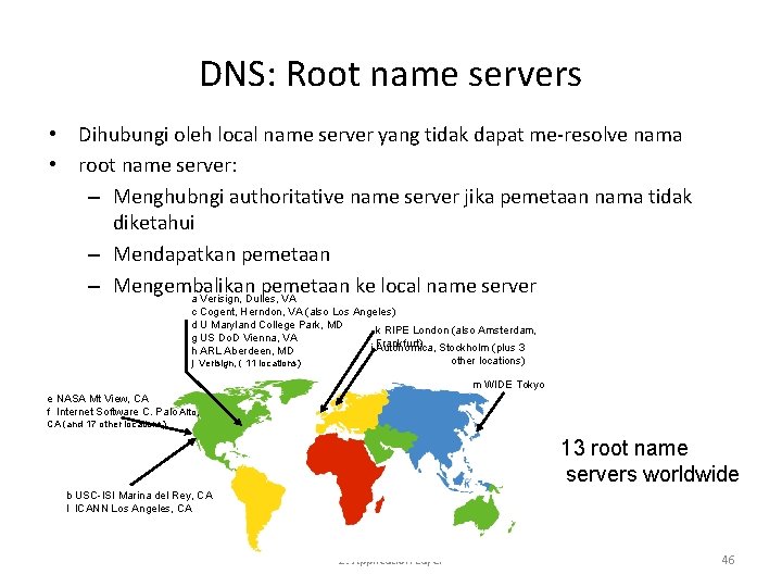 DNS: Root name servers • Dihubungi oleh local name server yang tidak dapat me-resolve