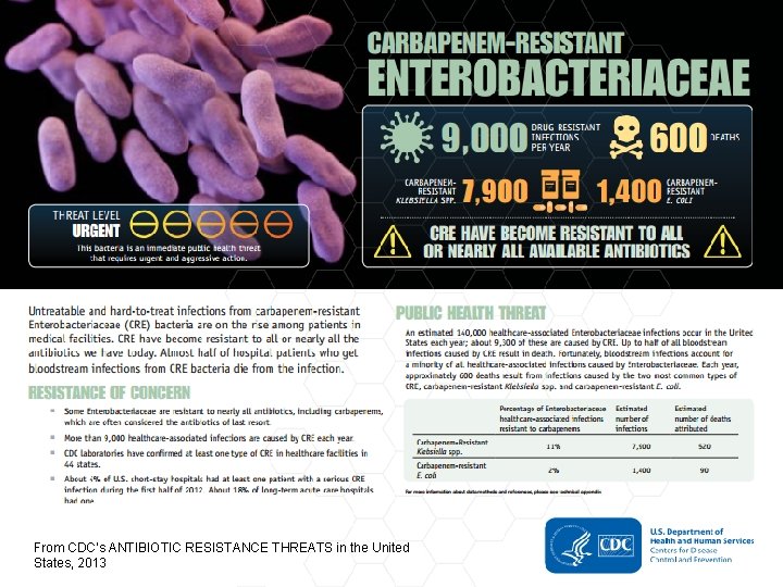 From CDC’s ANTIBIOTIC RESISTANCE THREATS in the United States, 2013 