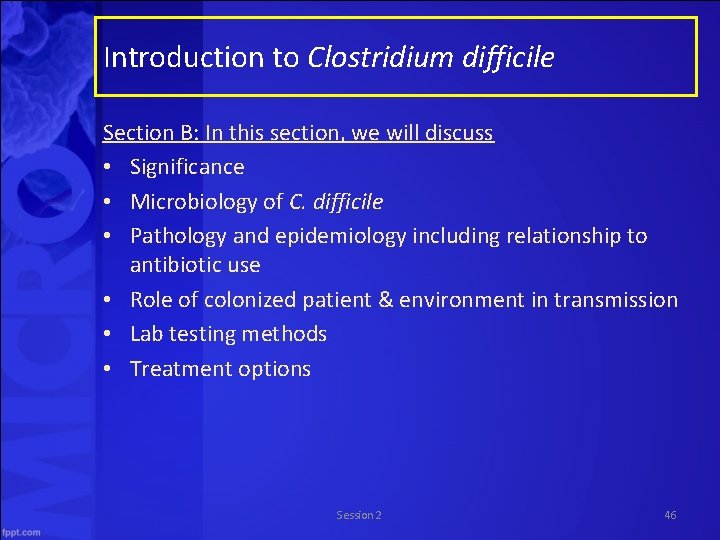 Introduction to Clostridium difficile Section B: In this section, we will discuss • Significance
