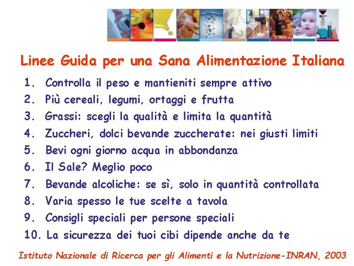 Indice Linee Guida per una Sana Alimentazione Italiana 1. Controlla il peso e mantieniti