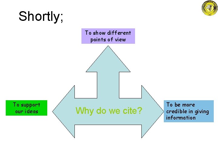 Shortly; To show different points of view To support our ideas Why do we