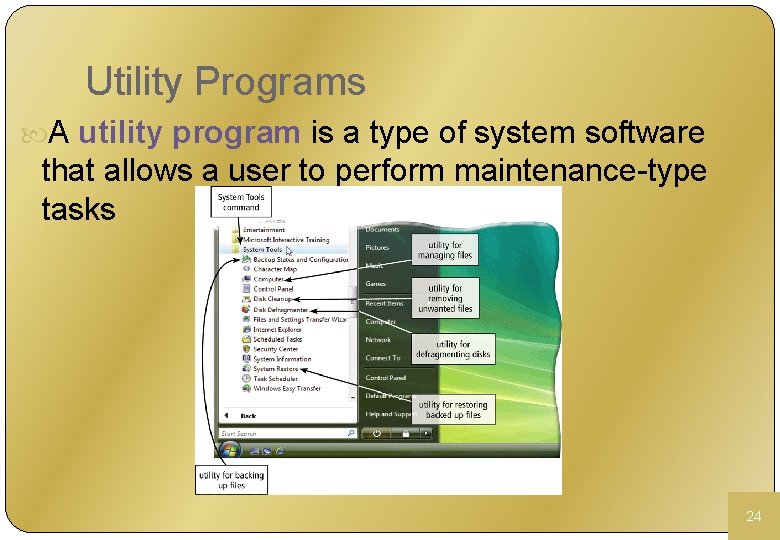 Utility Programs A utility program is a type of system software that allows a