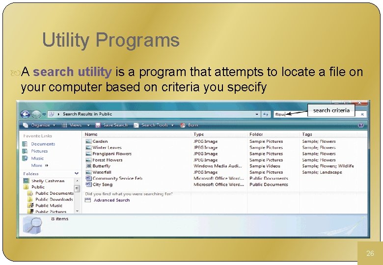 Utility Programs A search utility is a program that attempts to locate a file