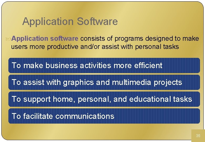 Application Software Application software consists of programs designed to make users more productive and/or