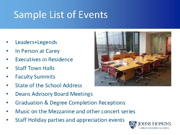 Sample List of Events • • • Leaders+Legends In Person at Carey Executives in