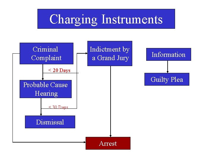 Charging Instruments Criminal Complaint Indictment by a Grand Jury Information < 20 Days Guilty