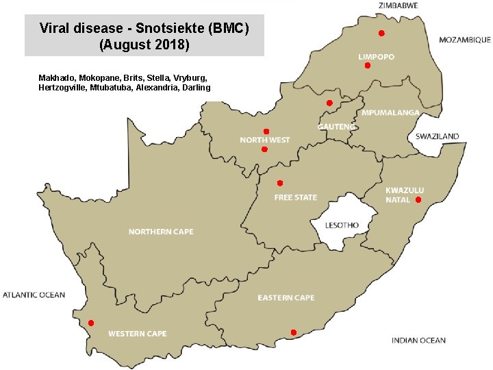 Viral disease - Snotsiekte (BMC) (August 2018) kjkjnmn Makhado, Mokopane, Brits, Stella, Vryburg, Hertzogville,